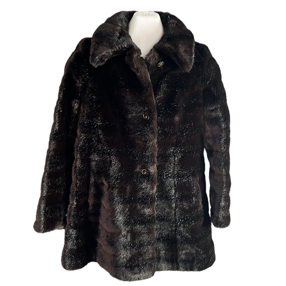 JEAN LOUIS PARIS SABLE BROWN FAUX FUR COAT VINTAGE